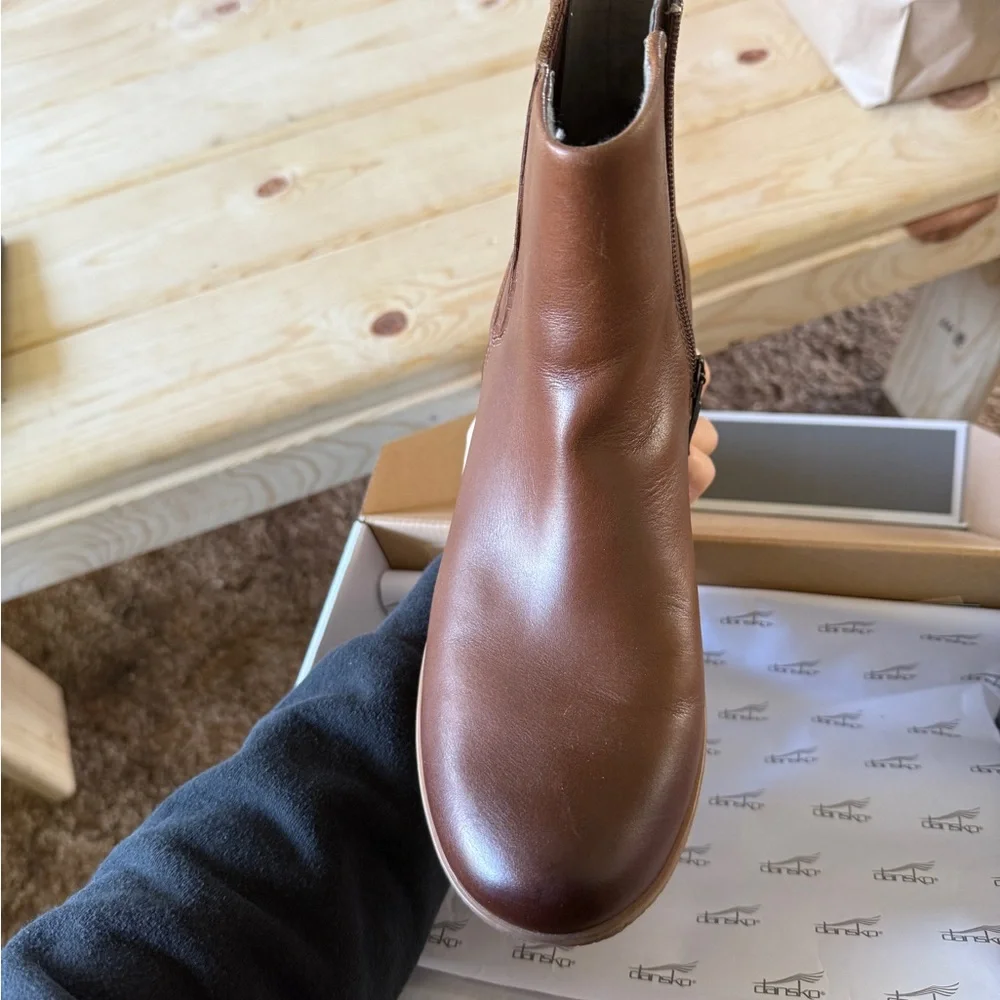 Dansko Brown Leather Ankle Boot with Low Stacked Heel - Picture 2 of 5